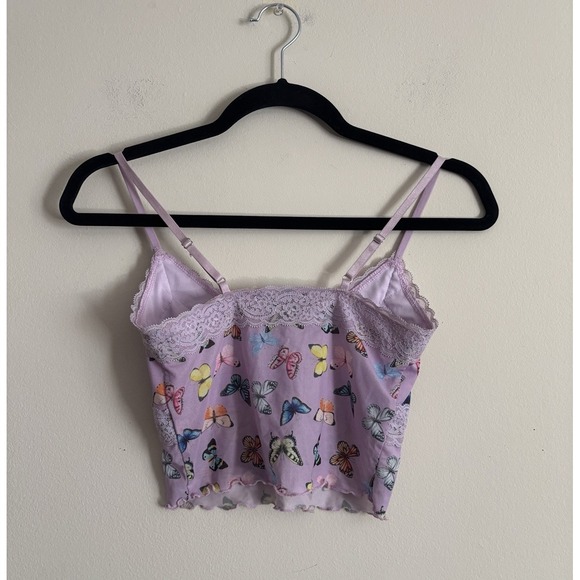 Forever 21 Y2K Butterfly Lace Crop Top Pink Cute Lettuce Hem Small Stretch - Picture 5 of 5